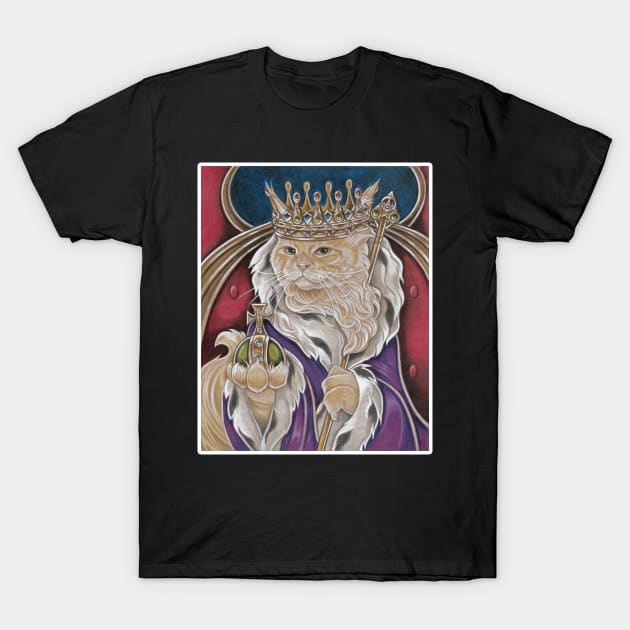 King Cat - White Outlined Design T-Shirt by Nat Ewert Art